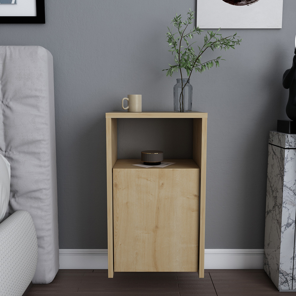 Decorotika Carlin Single Door Single Shelf Oak Bedside Table Image 4