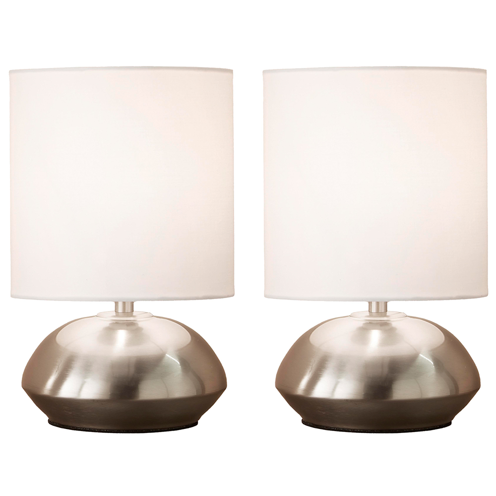 Kliving White and Chrome Stepped Dimming Touch Table Lamp 2 Pack Image 1