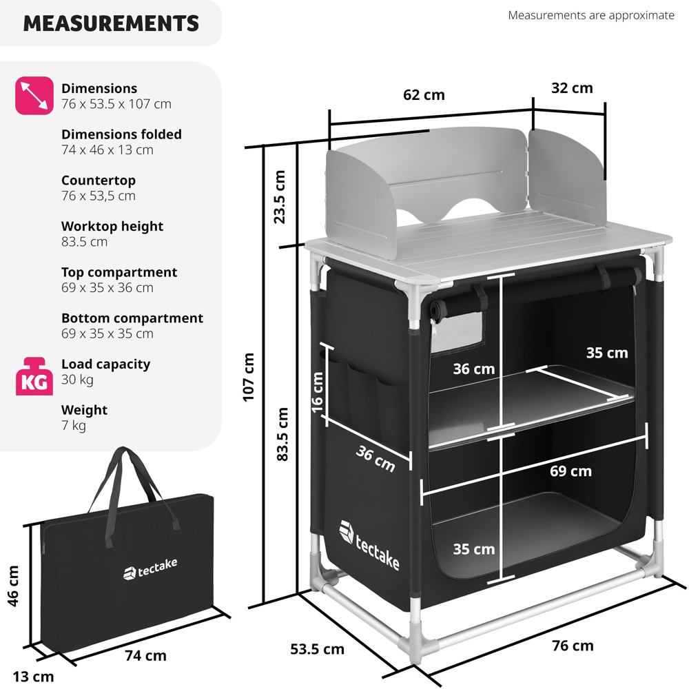 tectake 2 Compartment Black Foldable Camping Kitchen Image 9