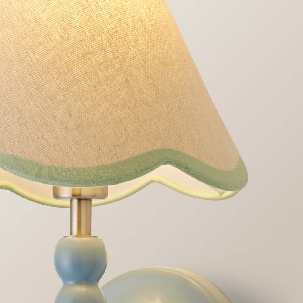 ValueLights Green Trim Scallop Shade Blue Bobbin LED Wall Light with Bulb 2 Pack Image 6