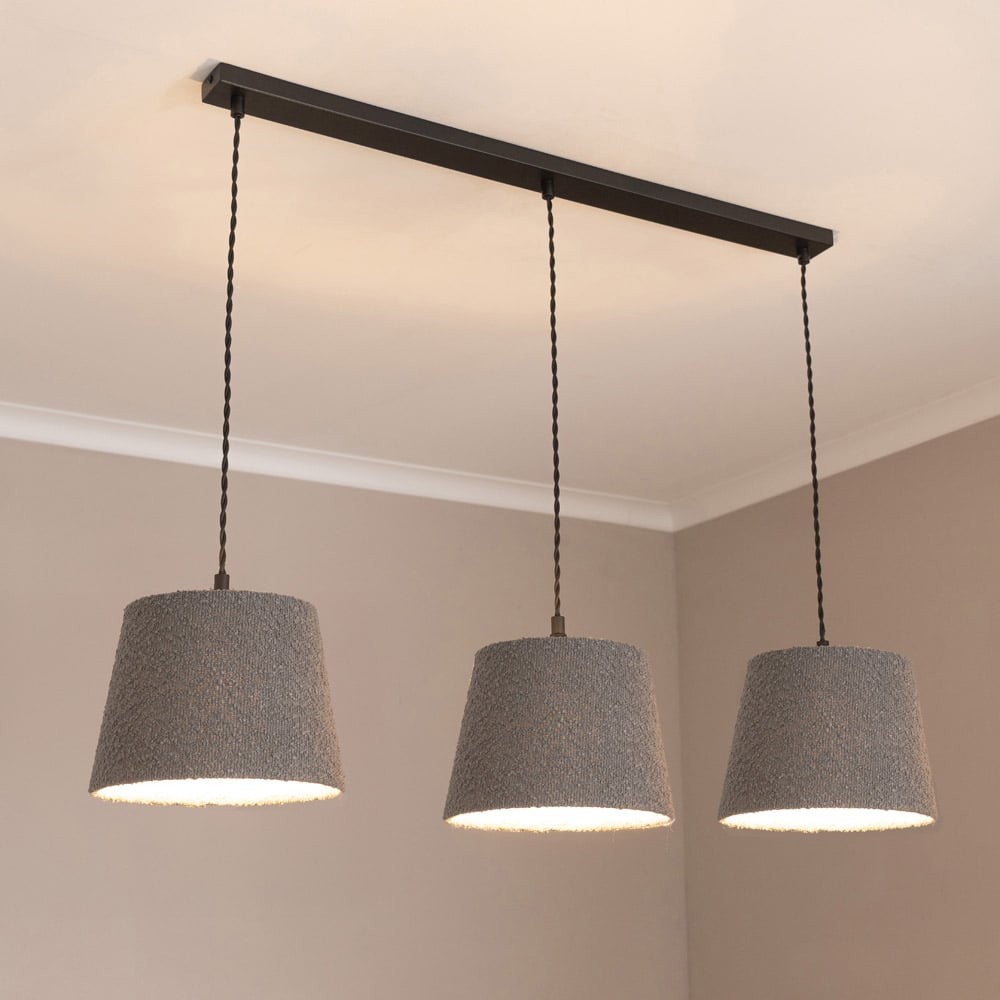 ValueLights Rory Tapered Grey Boucle Lamp Shade 3 Drop Ceiling Pendant Light with LED Bulbs Image 2