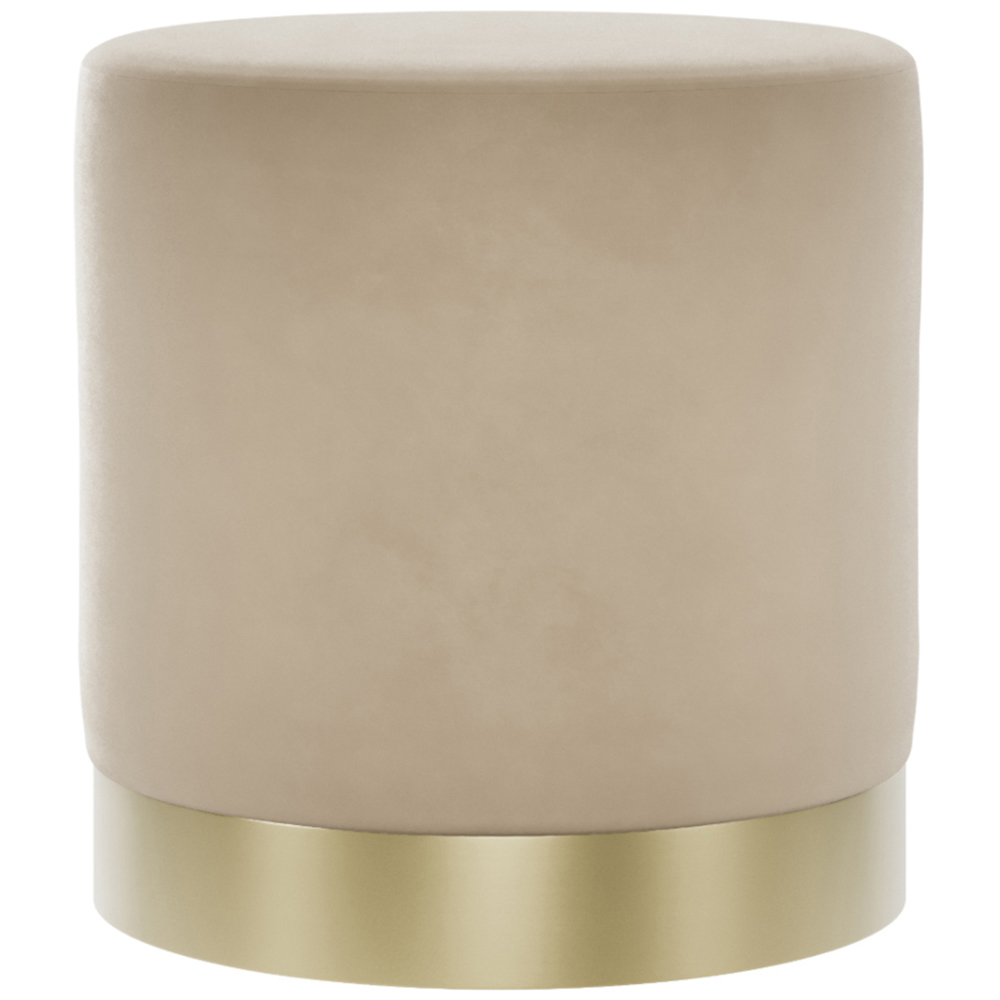 Lara Beige Velvet and Brushed Gold Small Pouffe Image 2