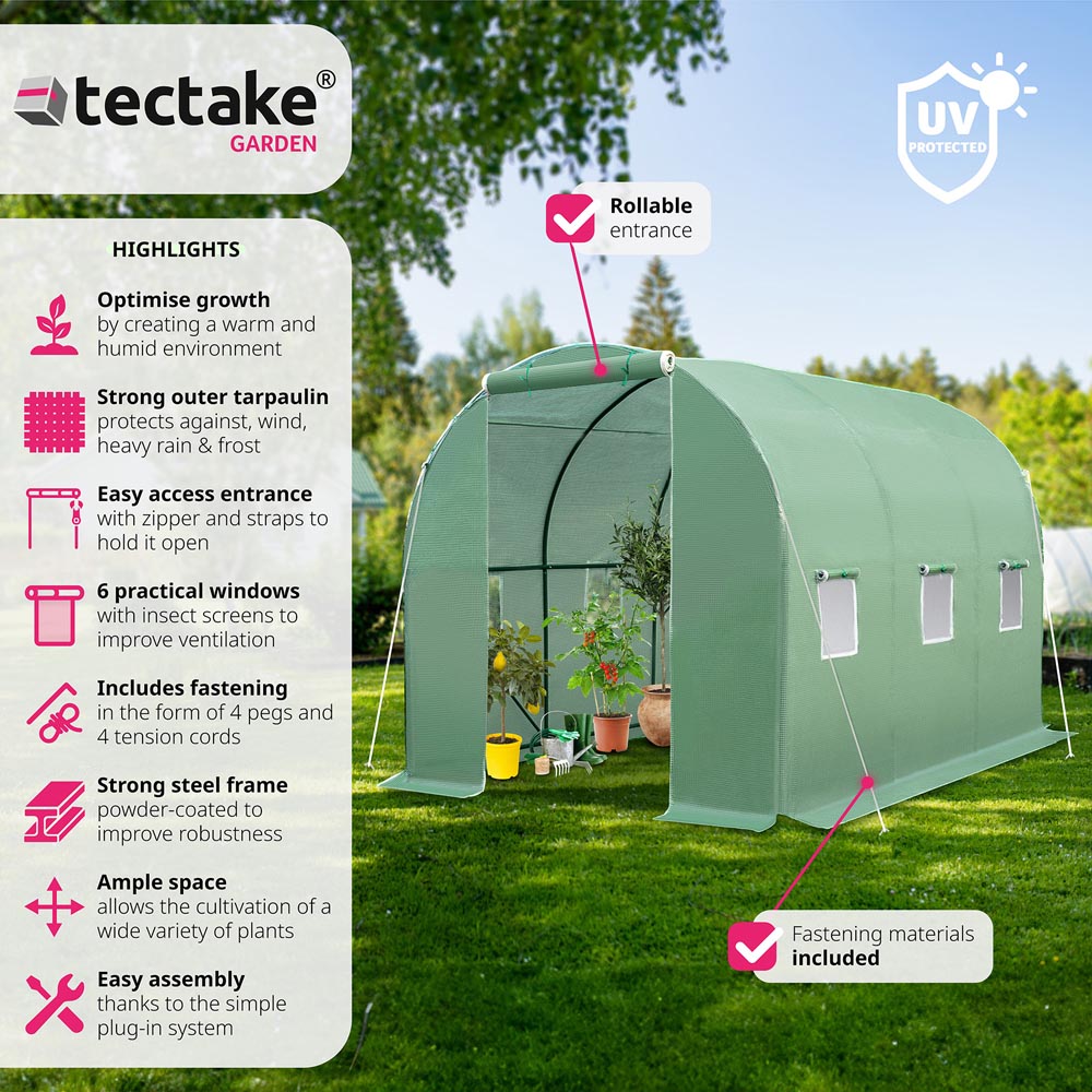 tectake 6.5 x 11.2ft Polytunnel Greenhouse with Windows Image 6