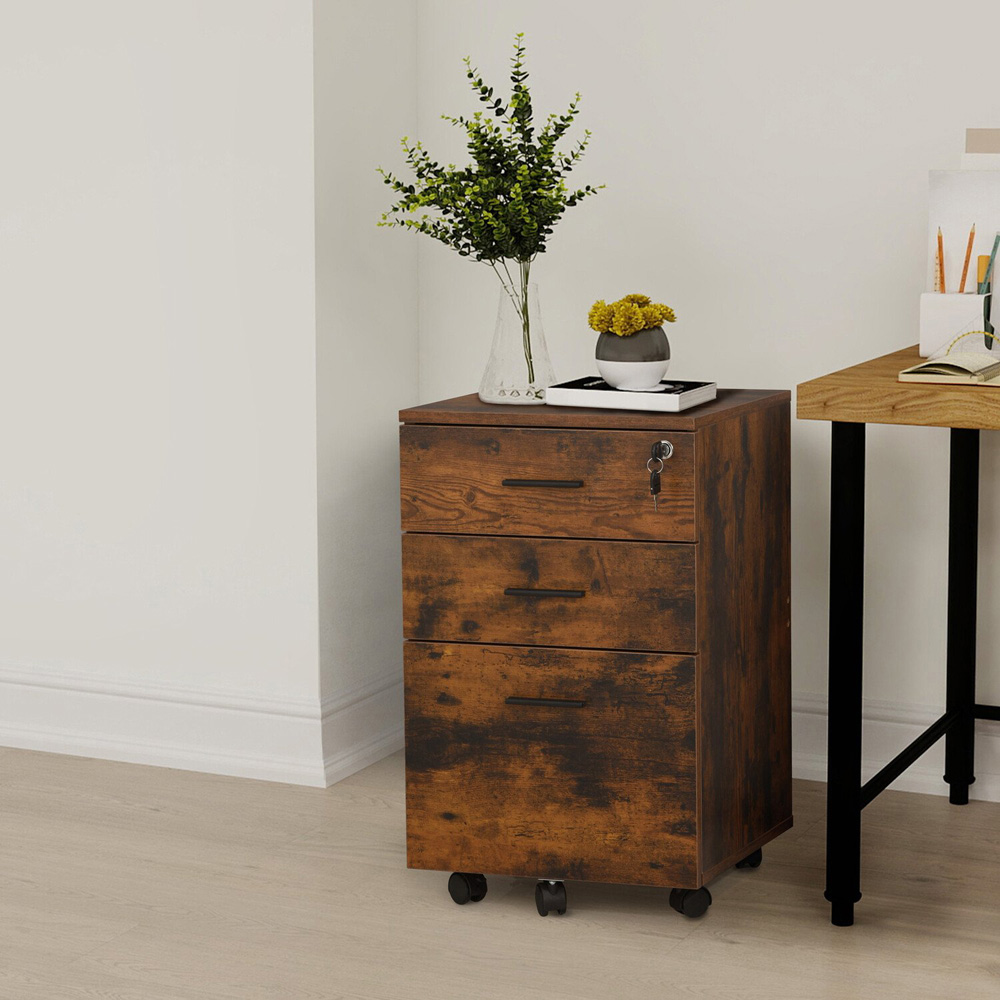 Brown 3 Drawer Wooden Filing Cabinet Brown Image 3