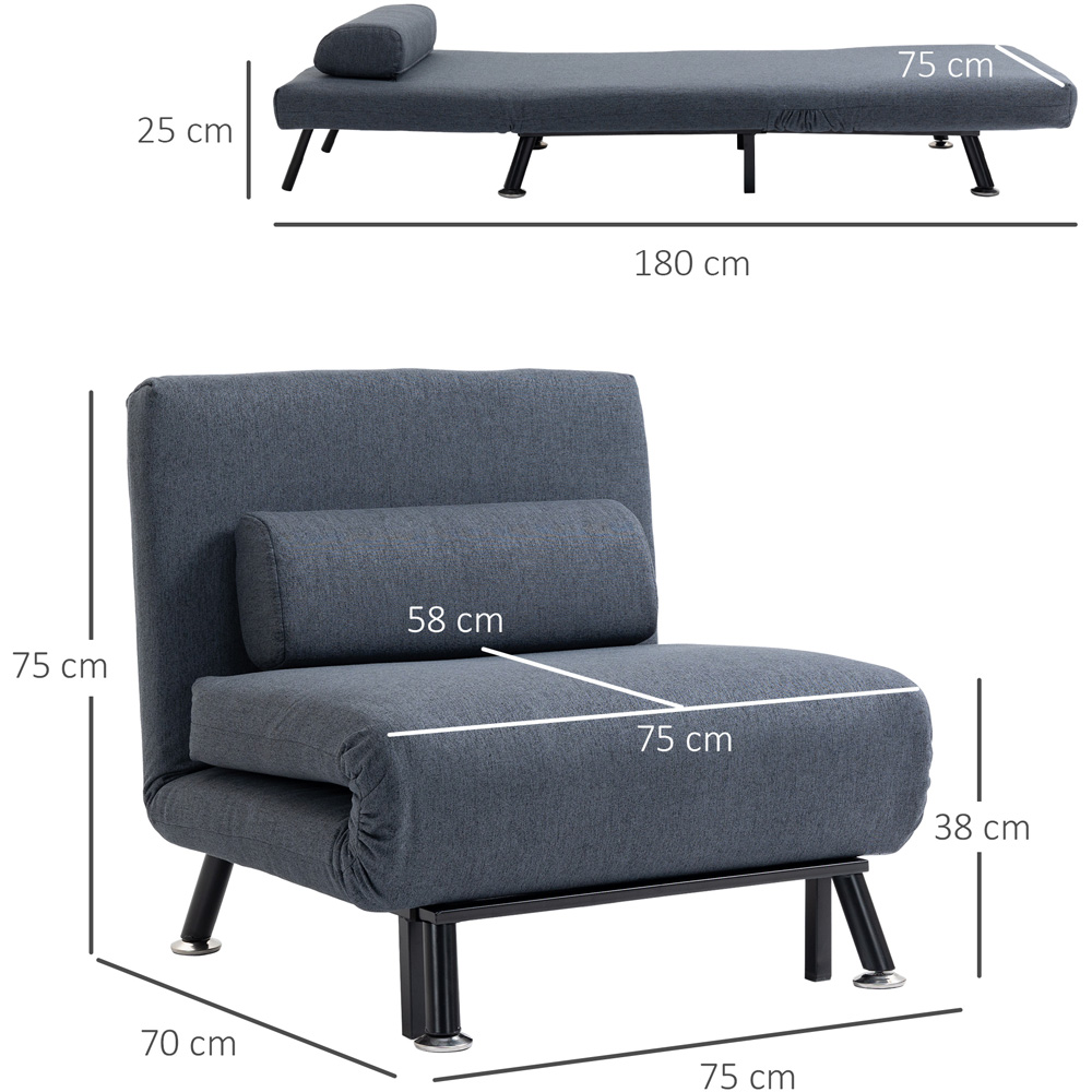 Portland Single Seater Dark Grey Foldable Sofa Bed Image 6