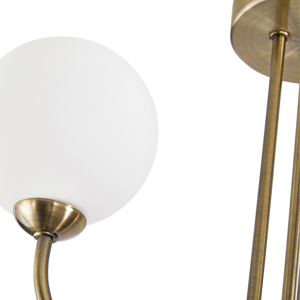 Happy Homewares Antique Brass Ceiling Light with Opal White Globe Glass Shade Image 6