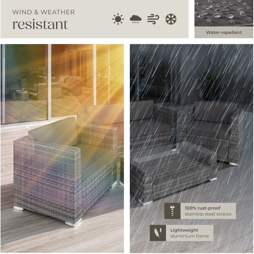 tectake Munich 4 Seater Grey Garden Furniture Set with Cushion Image 7