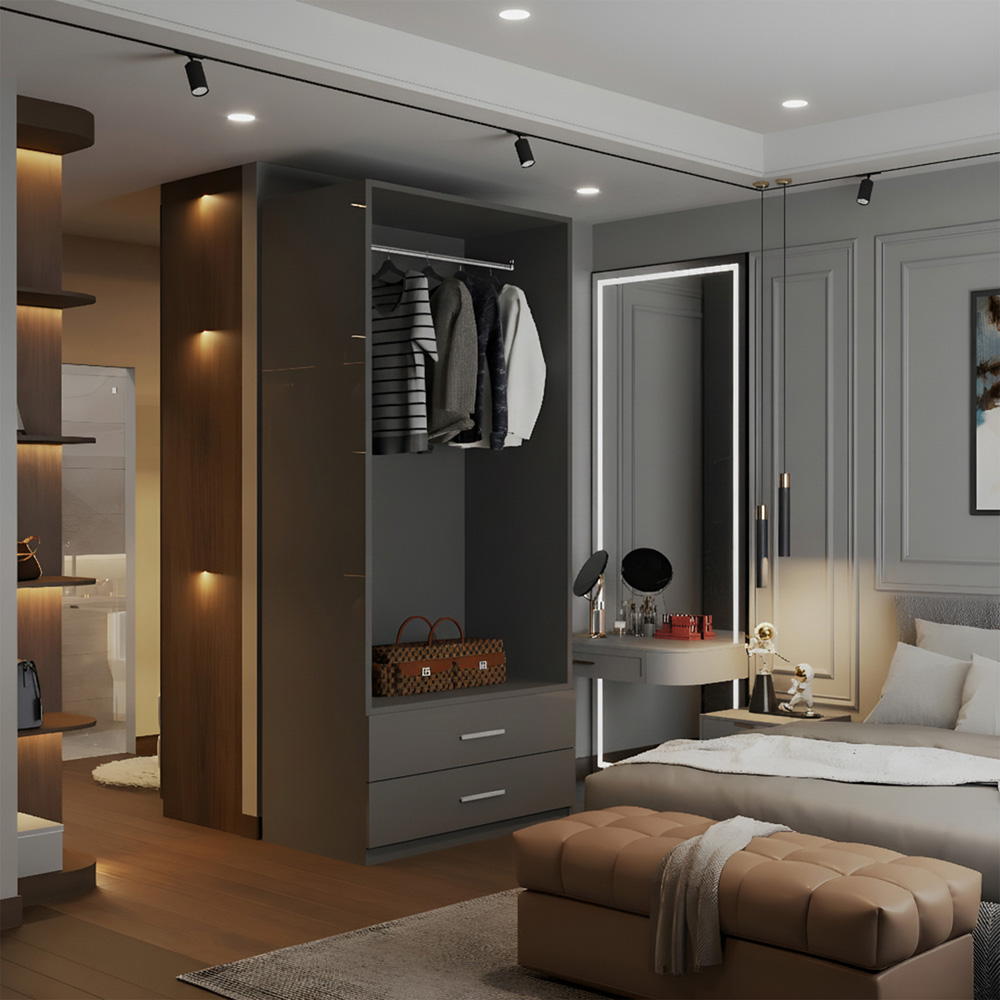 M N Furniture Glossera 2 Door 2 Drawer Grey High Gloss Mirrored Wardrobe 80cm Image 5