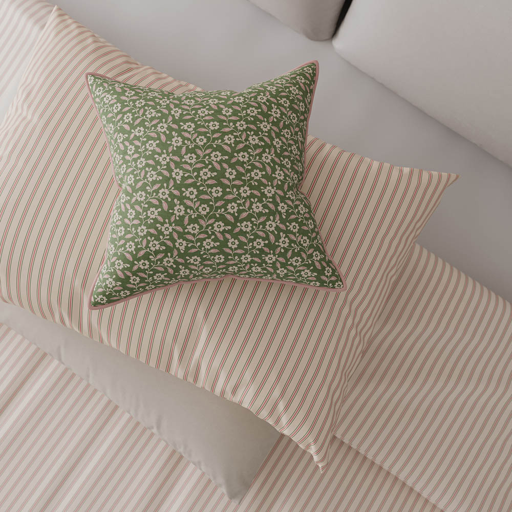 Helena Springfield Ticking Stripe Super King Size Green and Pink Duvet Set Image 4
