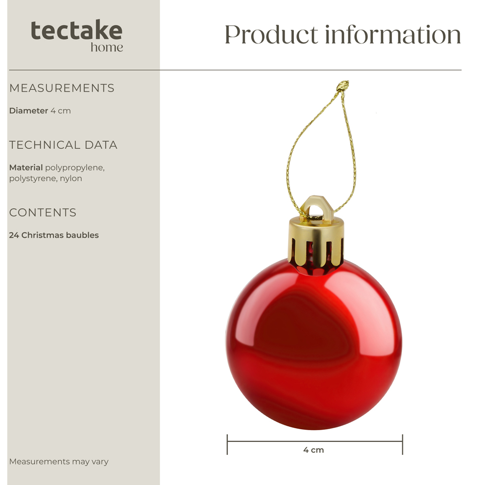 tectake Red Shatterproof Christmas Baubles 24 Pack Image 9
