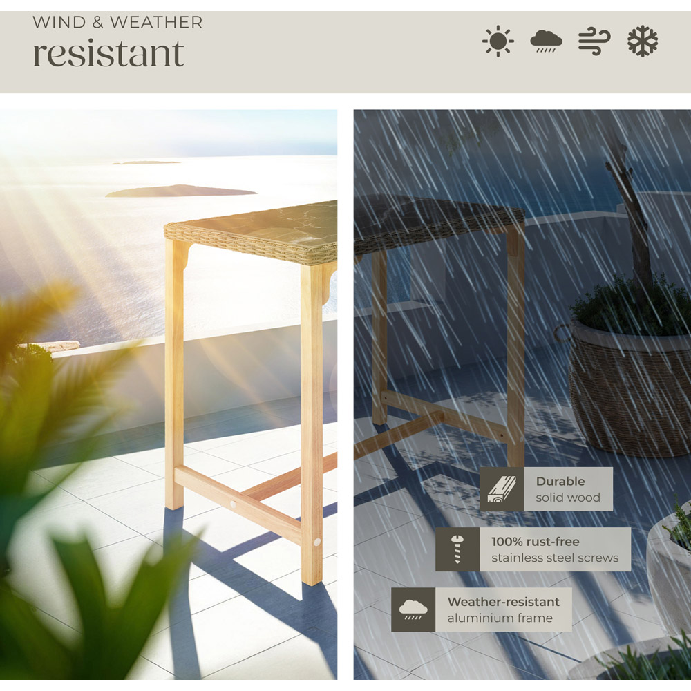 tectake 4 Seater Nature Polyrattan Garden Bar Bistro Table Image 7