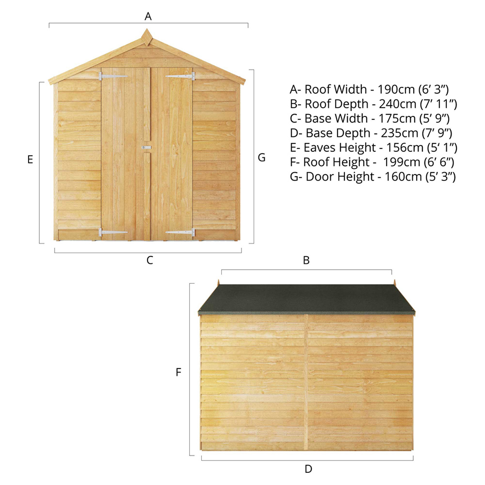 Mercia 8 x 6ft Double Door Overlap Apex Shed Image 8