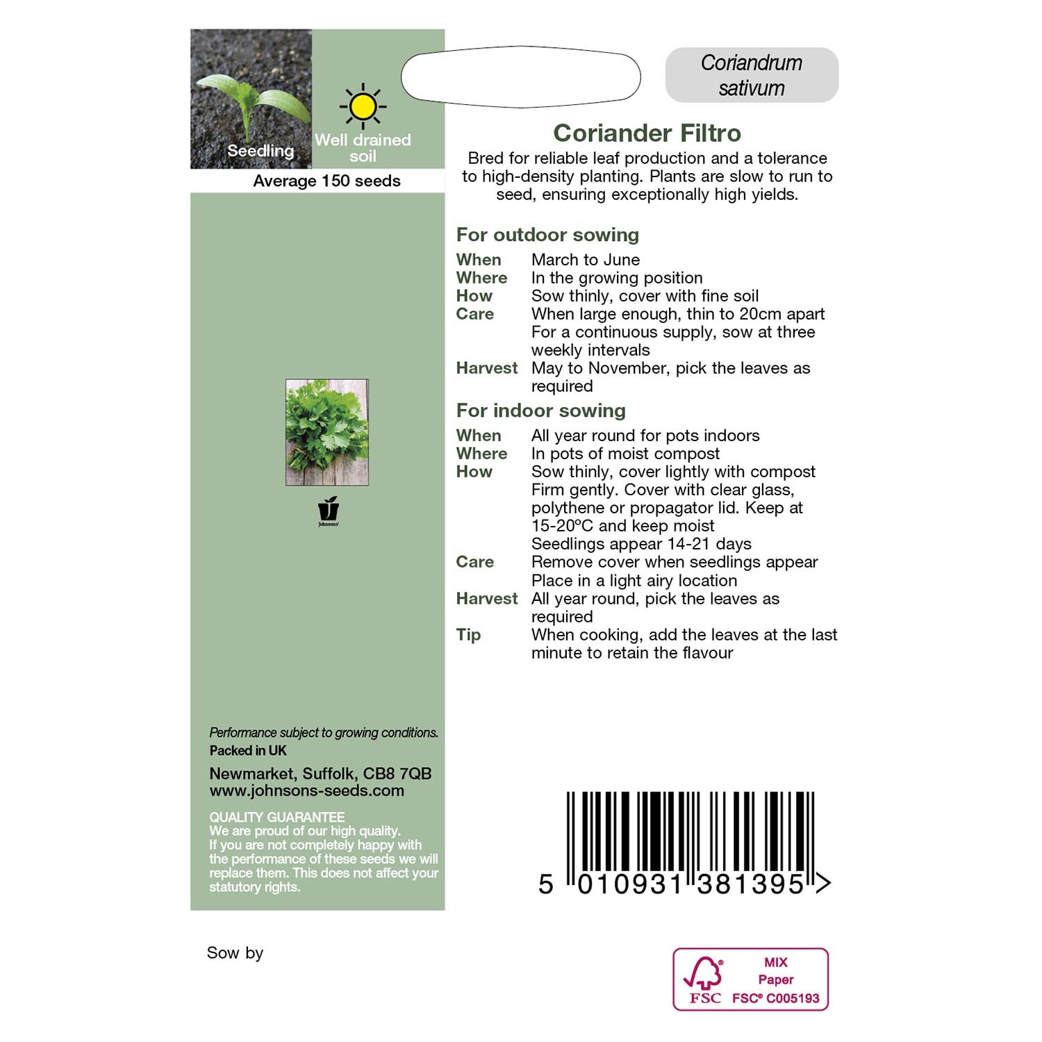 Johnsons Coriander Filtro Herb Seeds Image 3