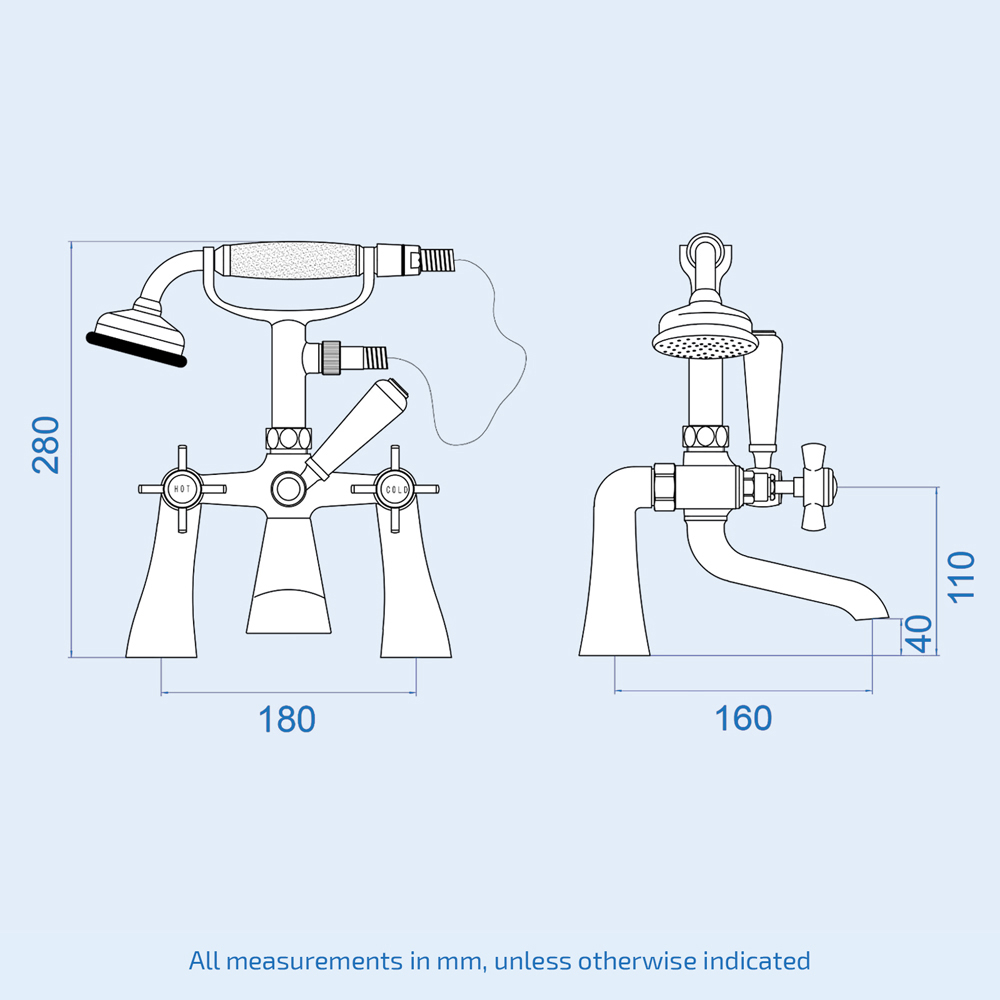 Nes Home Regent Traditional Twin Basin Taps and Bath Shower Mixer with Handheld Kit Image 3
