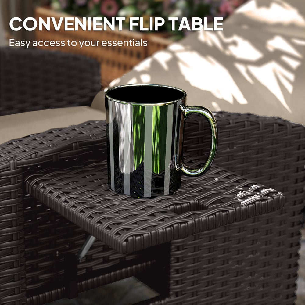 Outsunny Dark Brown and Khaki Rattan Garden Recliner Sun Lounger with Flip Table Image 6