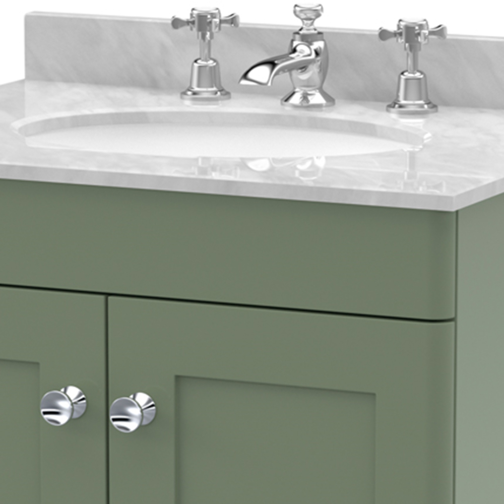 nuie Classique 2 Door Satin Green and Grey Floor Standing Unit and 3 Tap Hole Marble Basin 600mm Image 2