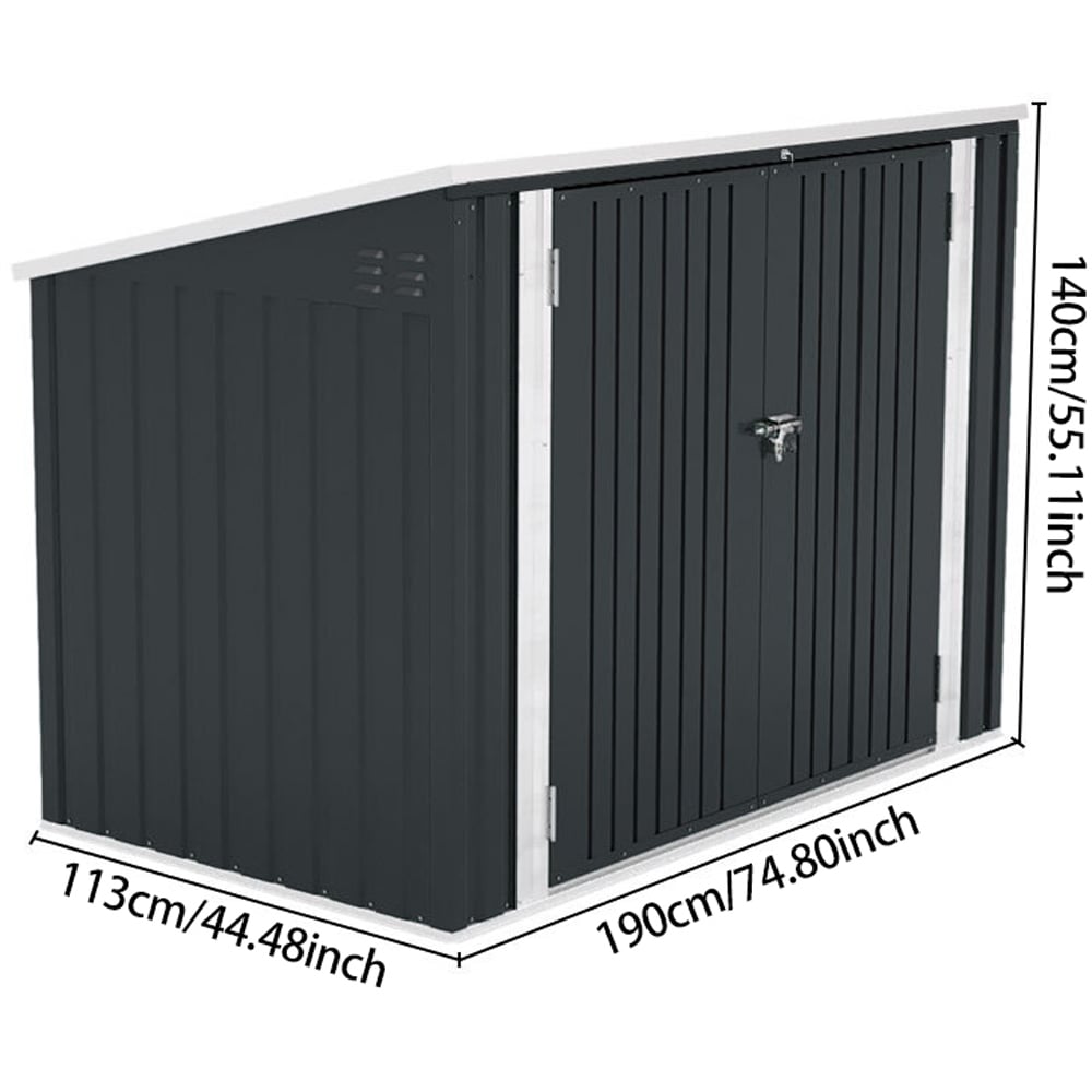 Living and Home 6.2 x 3.7ft Black Steel Bin Storage Shed with Hydraulic Lid Image 9