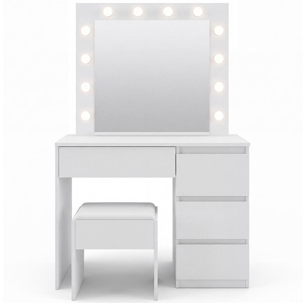 Portland 4 Drawer White Dressing Table Set with LED Mirror Image 2