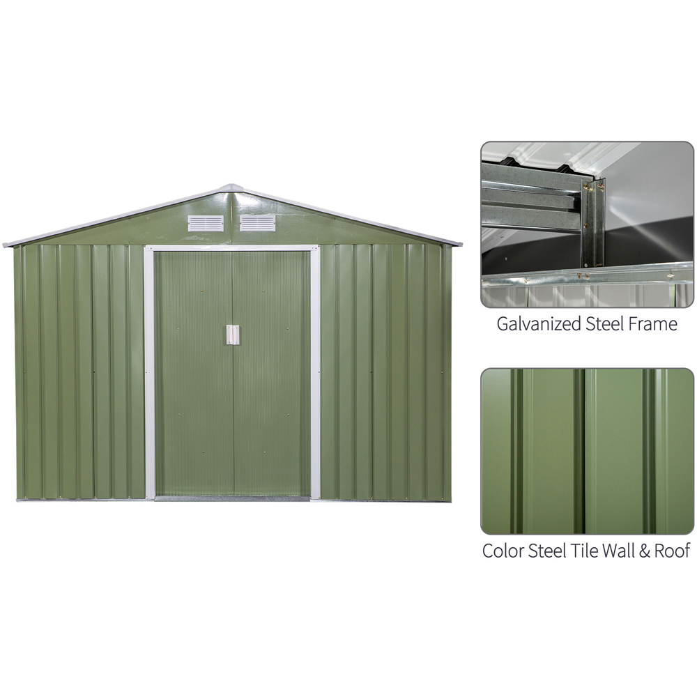 Outsunny 9 x 6ft Light Green Corrugated Steel Apex Garden Shed Image 5