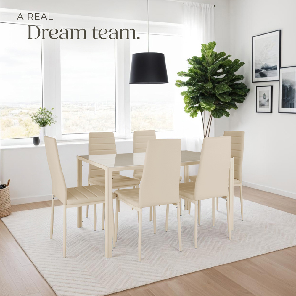 tectake Set of 8 Beige High Backrest Padded Dining Chair Image 3