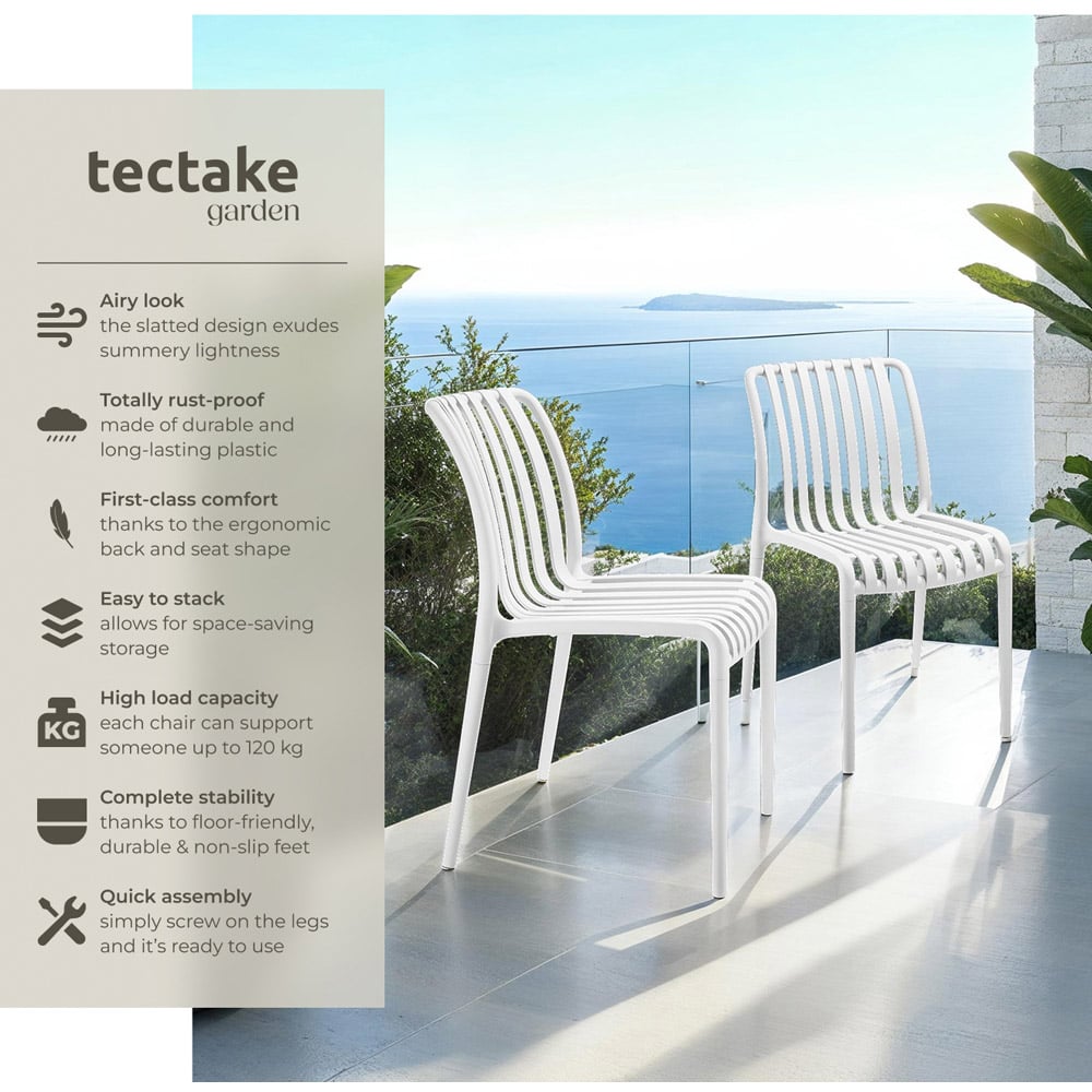 tectake Alcudia Set of 2 White Stackable Garden Chair Image 3