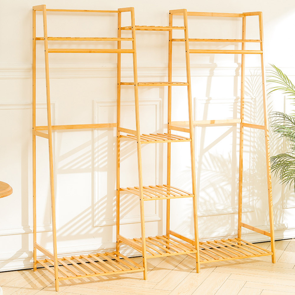 Living and Home Multi-Tier Natural Bamboo Clothing Rack with Storage Shelf Image 5
