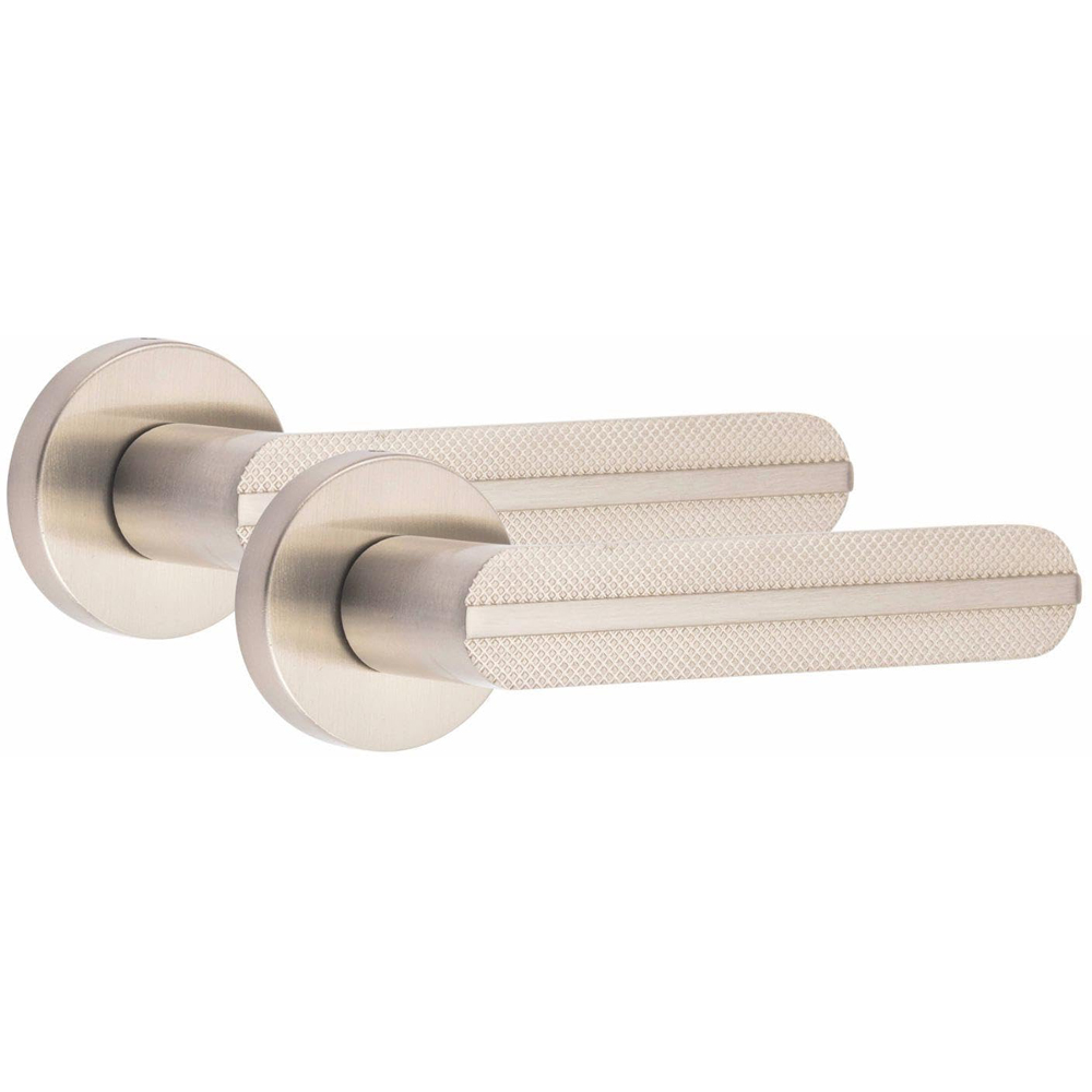 Golden Grace Satin Nickel Modern Lima Knurled Door Handle Set Image 2