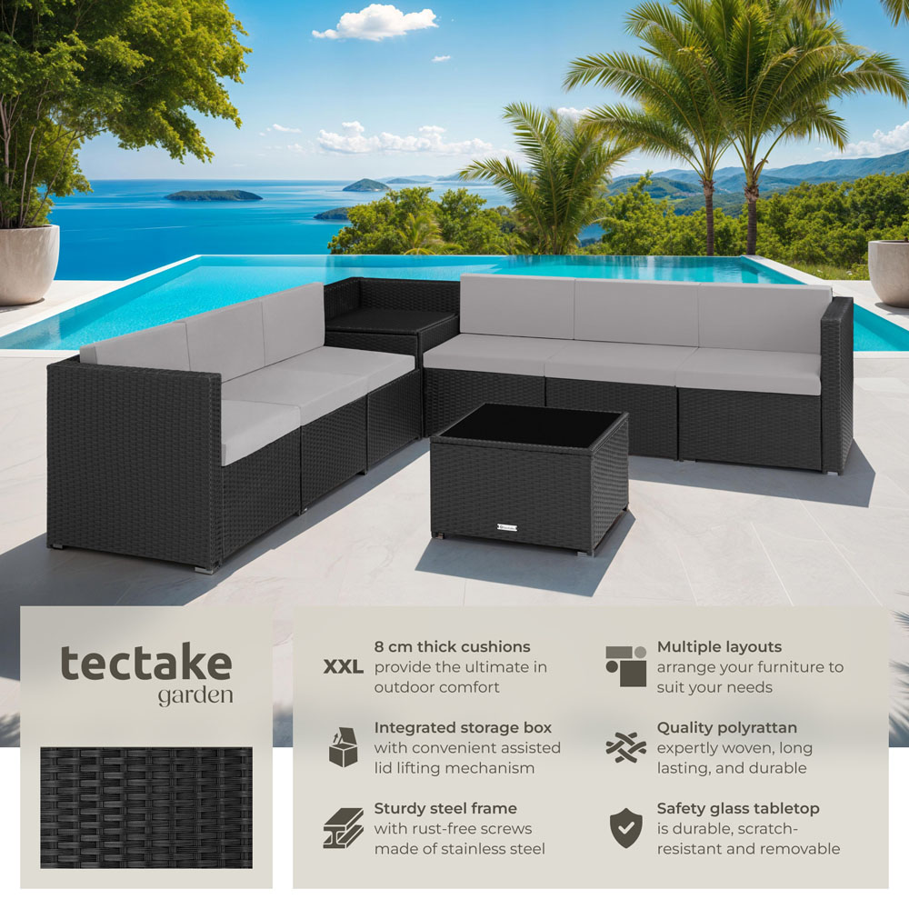 tectake Verona Black Polyrattan Rattan Furniture Garden Set Image 6