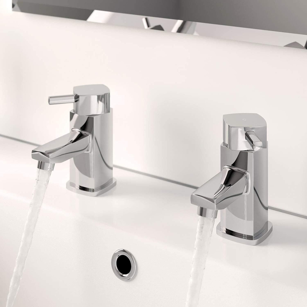 Nes Home Newport Modern Chrome Hot and Cold Twin Bath Taps Image 2