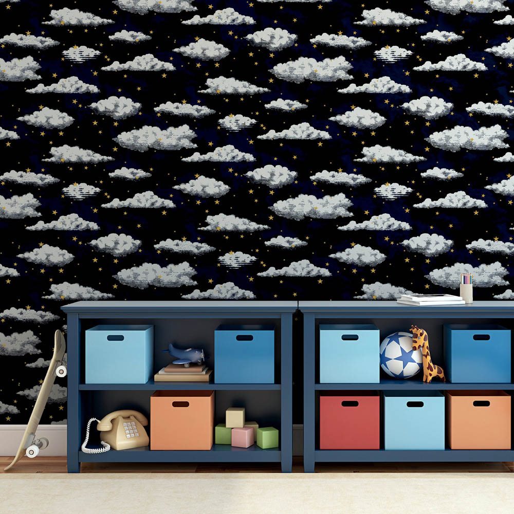 Arthouse Stars and Clouds Navy Blue Wallpaper Image 5