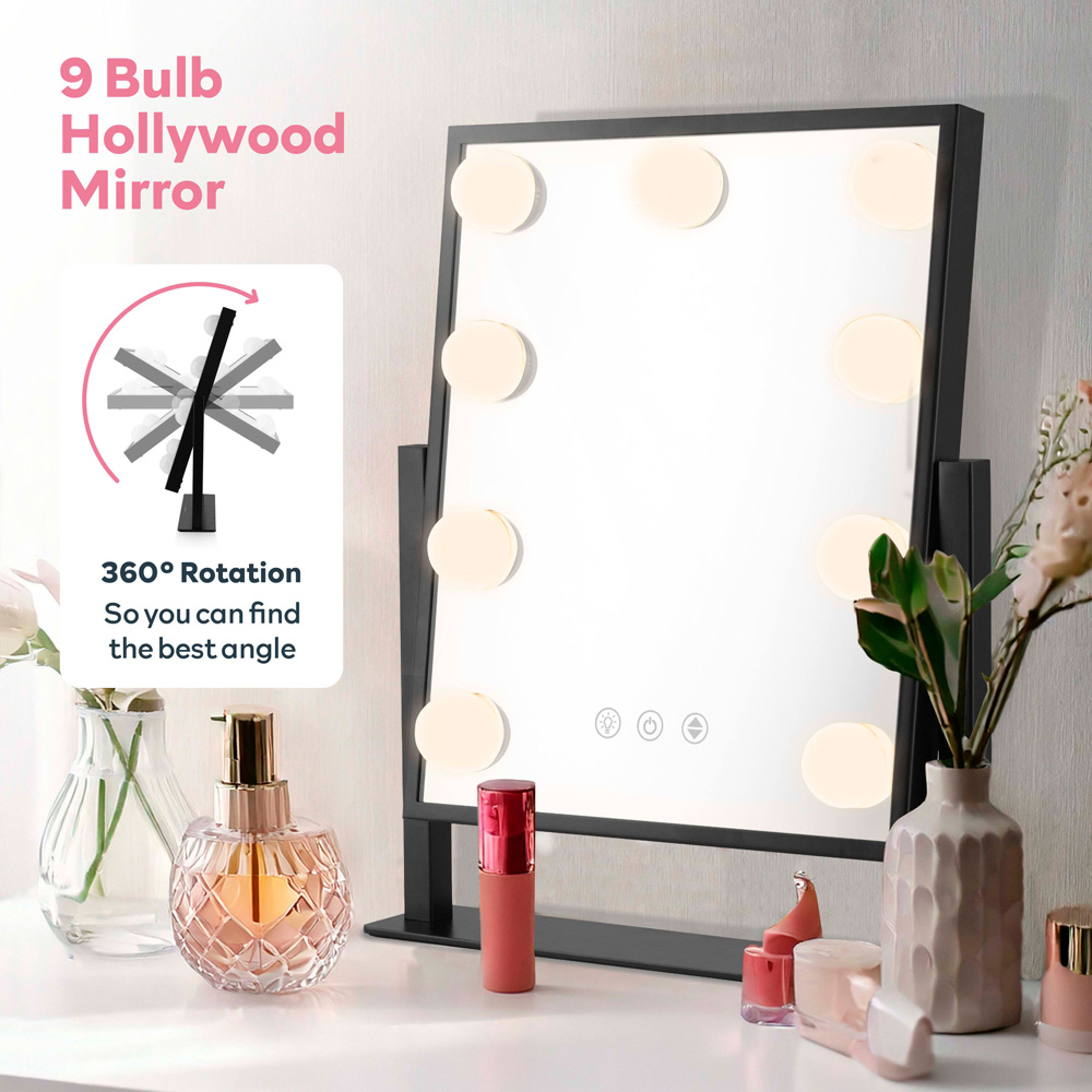 Carmen Hollywood 9 Bulb Black Metal Vanity Mirror 30 x 25cm Image 3