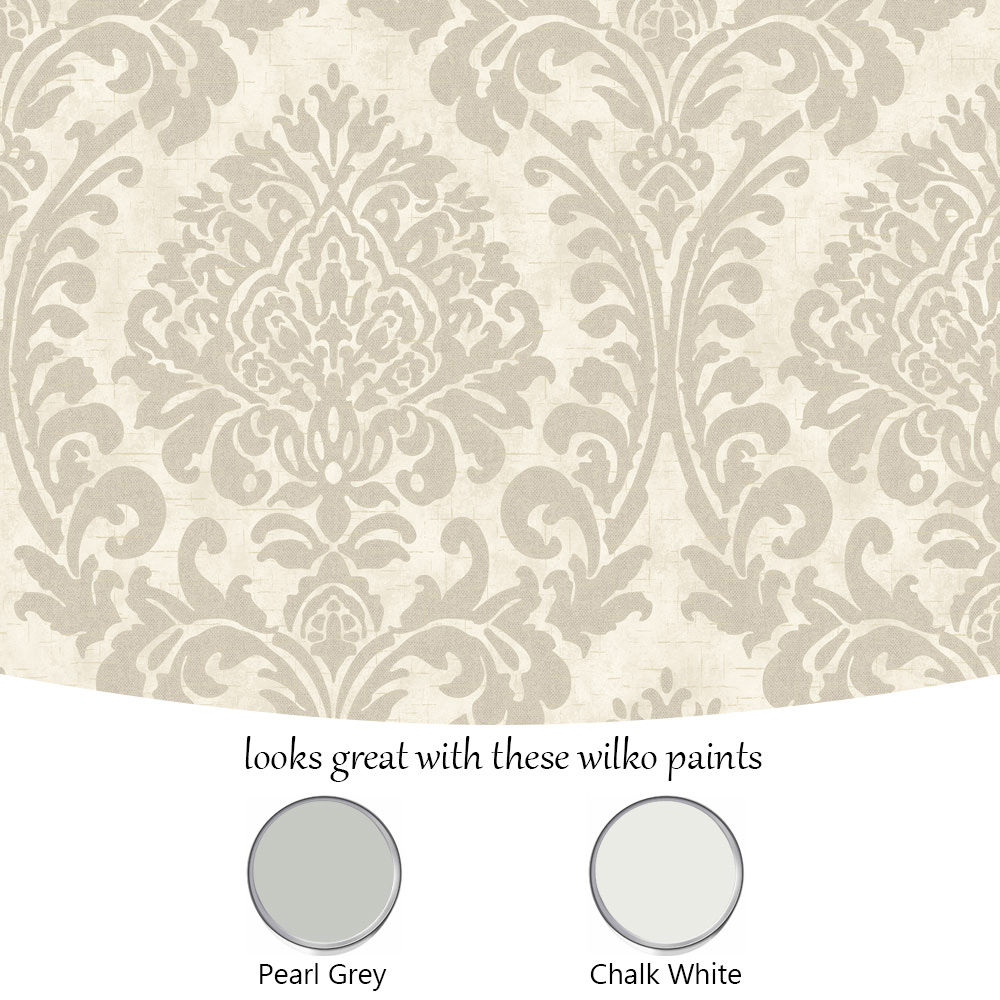 Grandeco Chenille Distressed Metallic Damask Cream Wallpaper Image 4