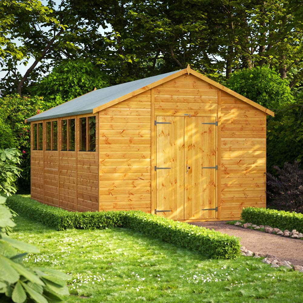 Power Sheds 16 x 10ft Double Door Apex Wooden Shed with Window Image 2