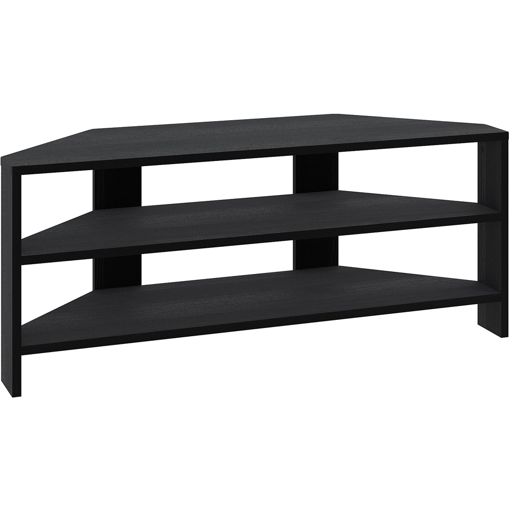 Decortie Thales 2 Shelf Black Wood Modern Corner TV Unit Image 2