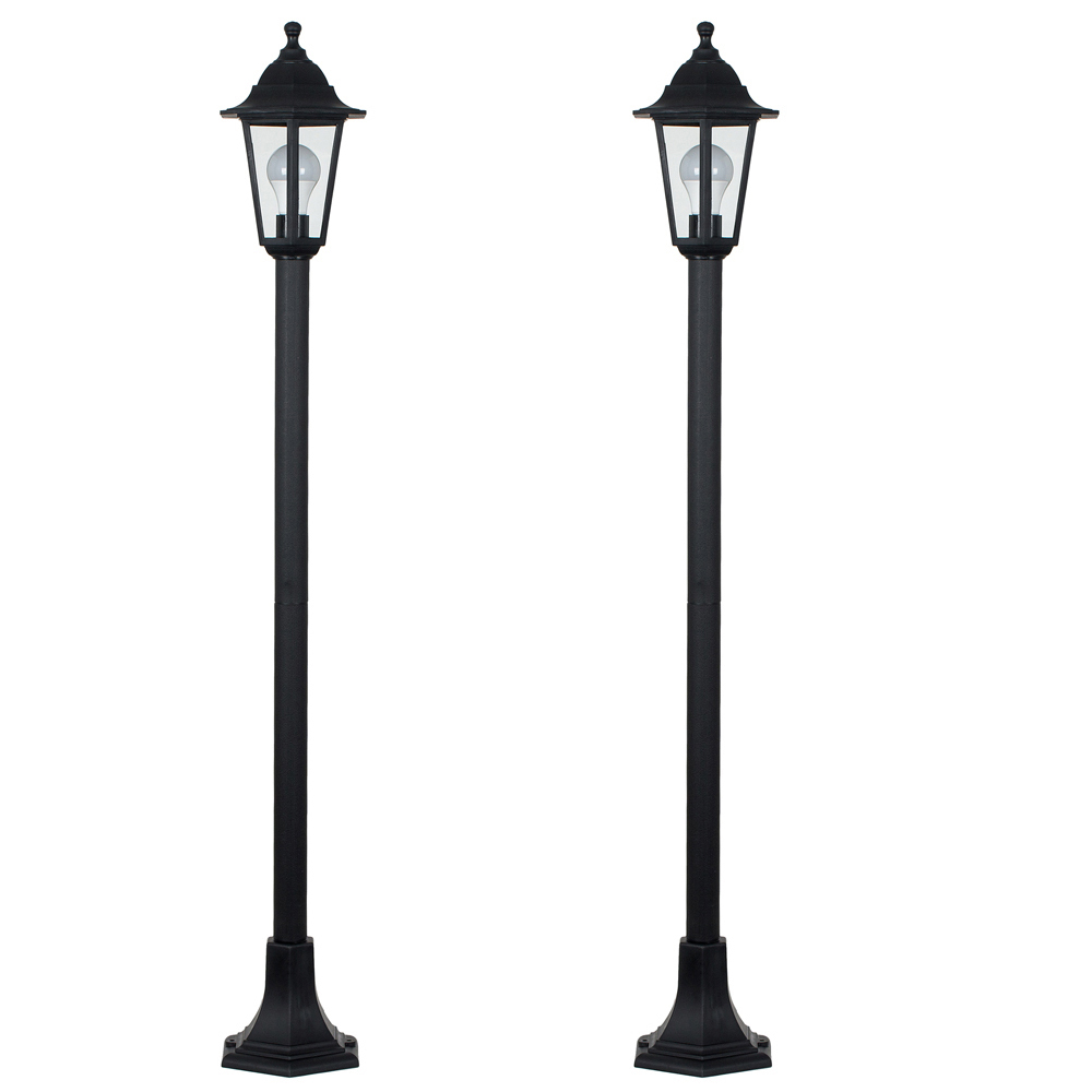 ValueLights Mayfair Set of 2 Black Warm White Bulb Bollard Lights Image 1
