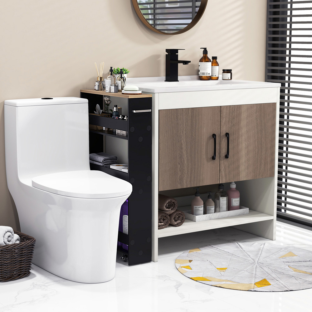 Costway 4 Shelf Black Slim Storage Cart with Wheels Image 5