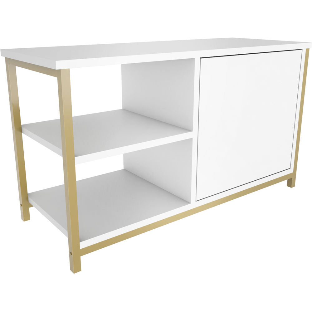 Decorotika Muskegon Single Door and 2 Open Shelf Gold and White TV Unit Image 3