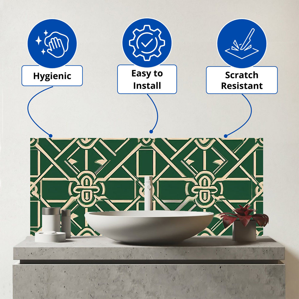 Warren Reed Designer Green Lattice Design Glass Bathroom Splashback 25 x 60cm Image 3