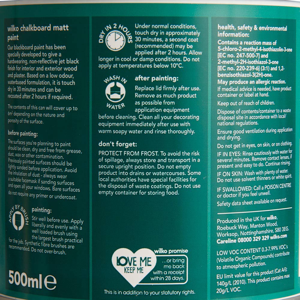 Wilko Quick Dry Black Matt Chalkboard Paint 500ml Image 4