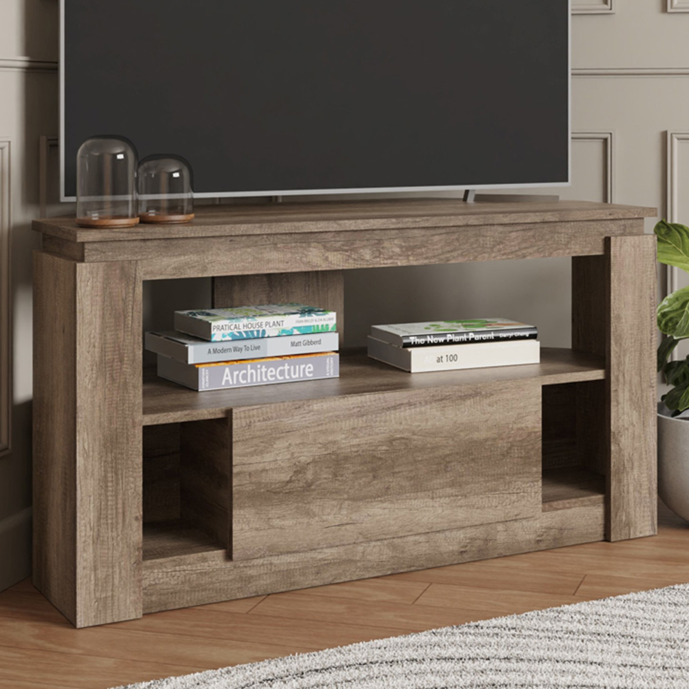 GFW Canyon Single Drawer Single Shelf Oak Corner TV Unit Image 1