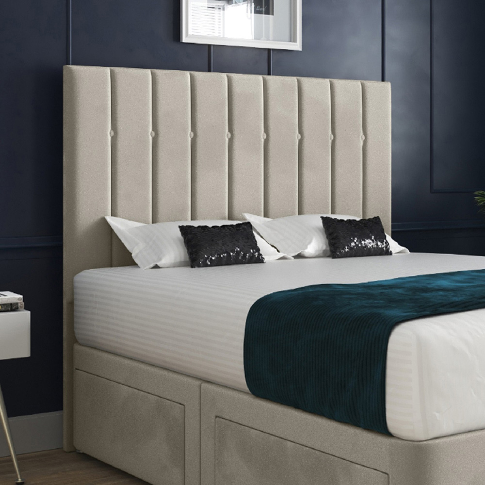 Marcelo Silver Super King Size Velvet Upholstered Divan Bed Frame with Linear Headboard Image 3