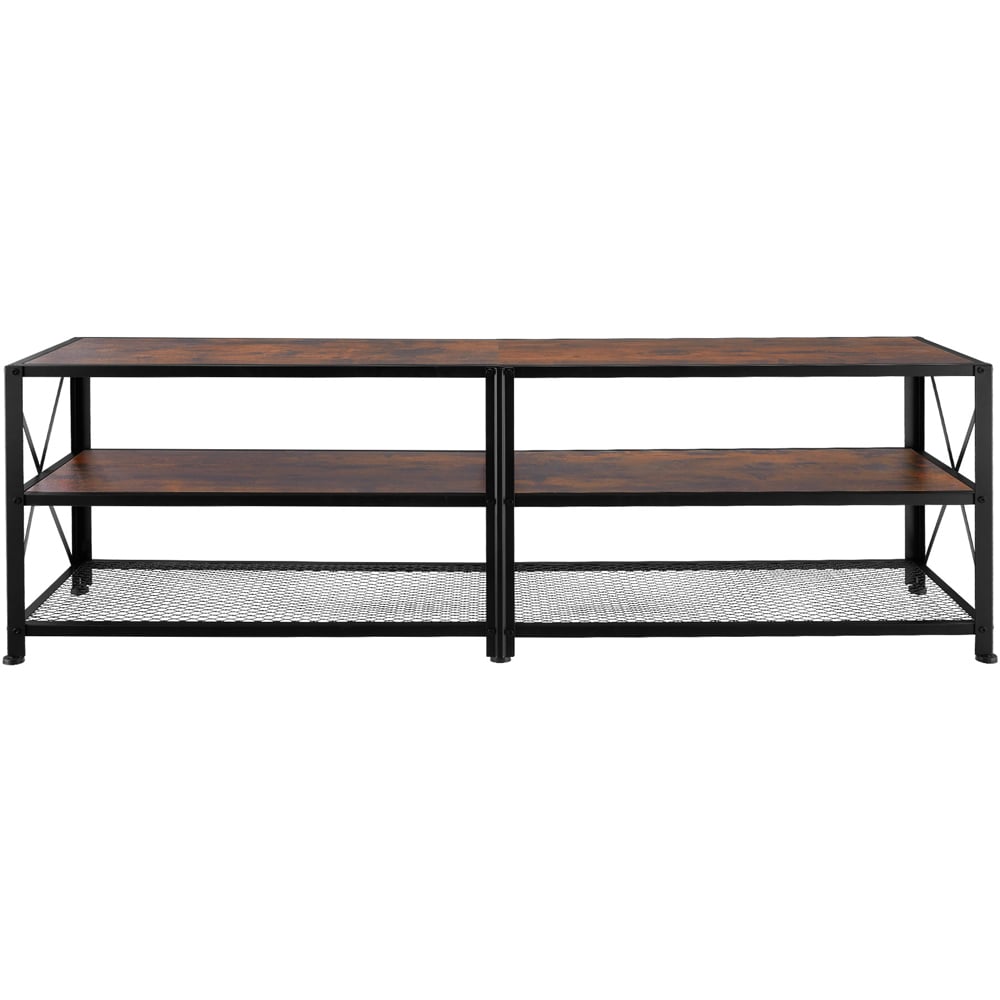 tectake 3 Shelf Dark Wooden and Steel TV Stand Image 3