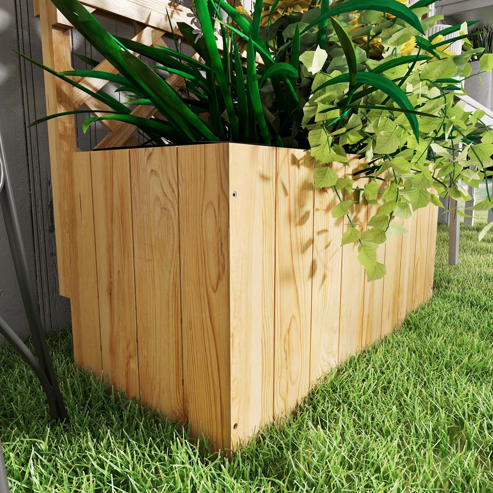 Outsunny 52L 2 Shelf Natural Wooden Raised Garden Bed with Trellis 177 x 33 x 76cm Image 4