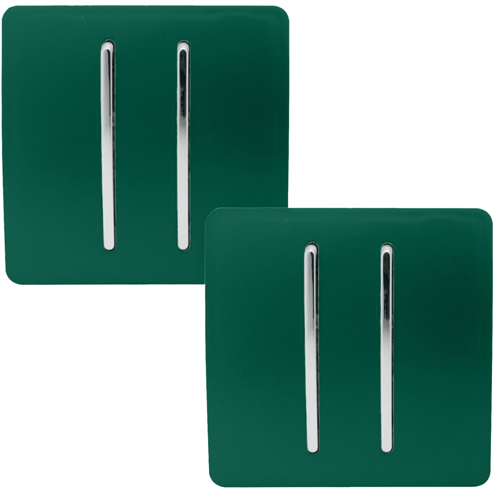 Trendi Switch 2 Gang 1 or 2 Way Dark Forest Green Rocker Light Switch 2 Pack Image 1