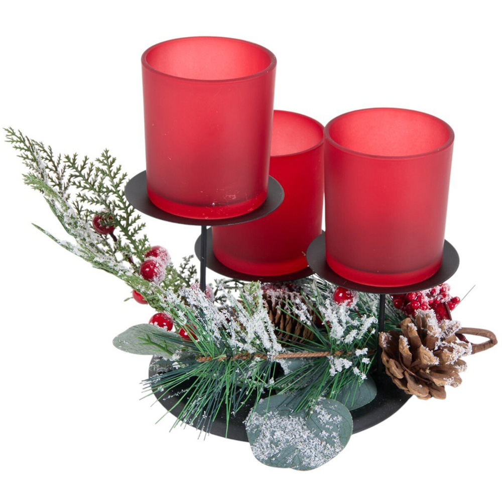 Red Berry Triple Candle Holder Set Red Image 3