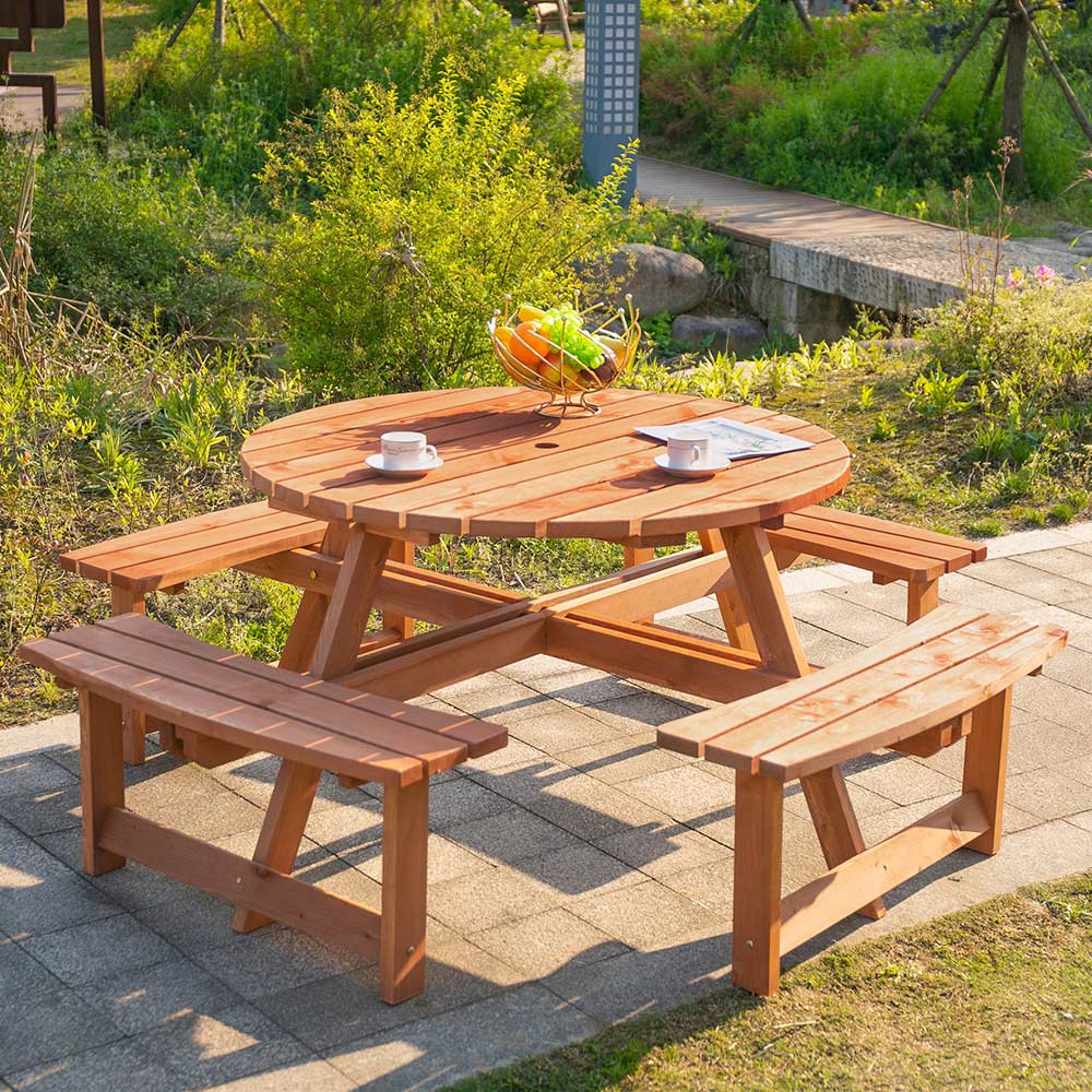 Outsunny 8 Seater Bench Table Set Image 1