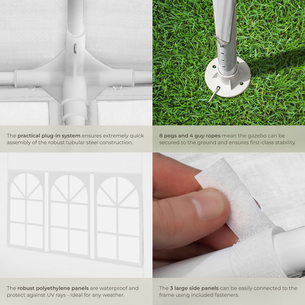 tectake Barinas 3 x 3m White Water Resistant Gazebo with 3 Side Panels Image 5