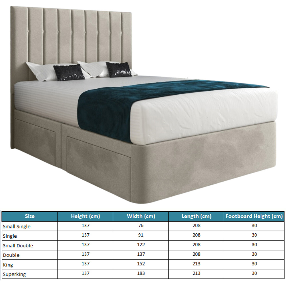 Marcelo Silver Small Single Velvet Upholstered Divan Bed Frame with Linear Headboard Image 7
