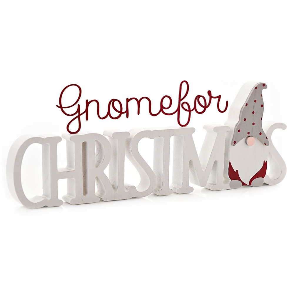 The Christmas Gift Co White Gnome for Christmas Mantel Plaque Image 2