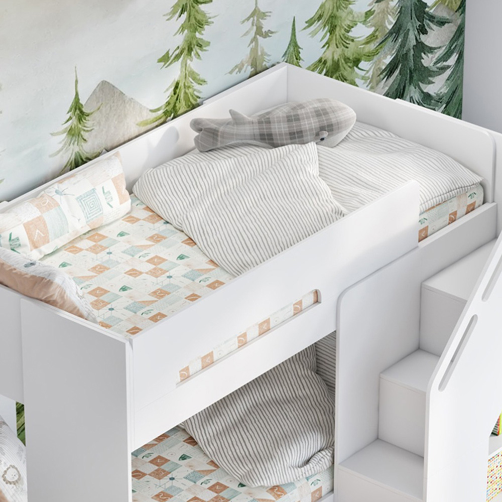 Flair Phobo Single White Low Bunk Bed with Staircase Image 3